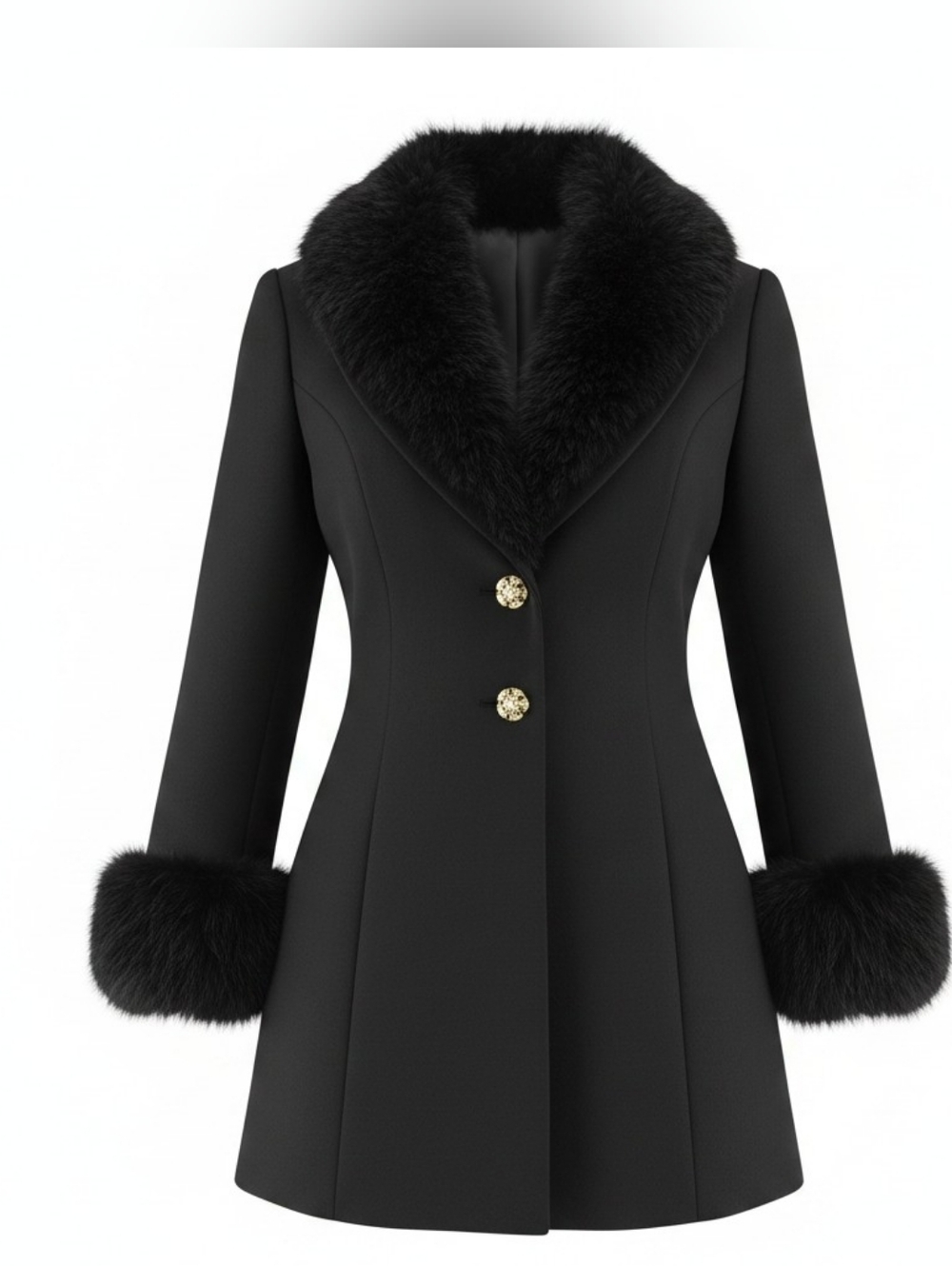Vintage Alberto Makali Black Blazer w Detachable Fox Fur Collar & Cuffs, Sz 8